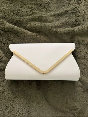 Women bag , Elegant White Envelope Clutch with Gold Accent, unused !